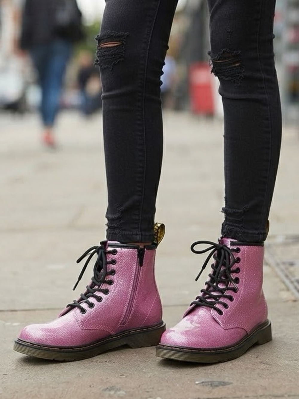 Dr. Martens Kids 1460 Pink Cosmic Glitter Combat Boots Youth Size 3 EU 34 Zip